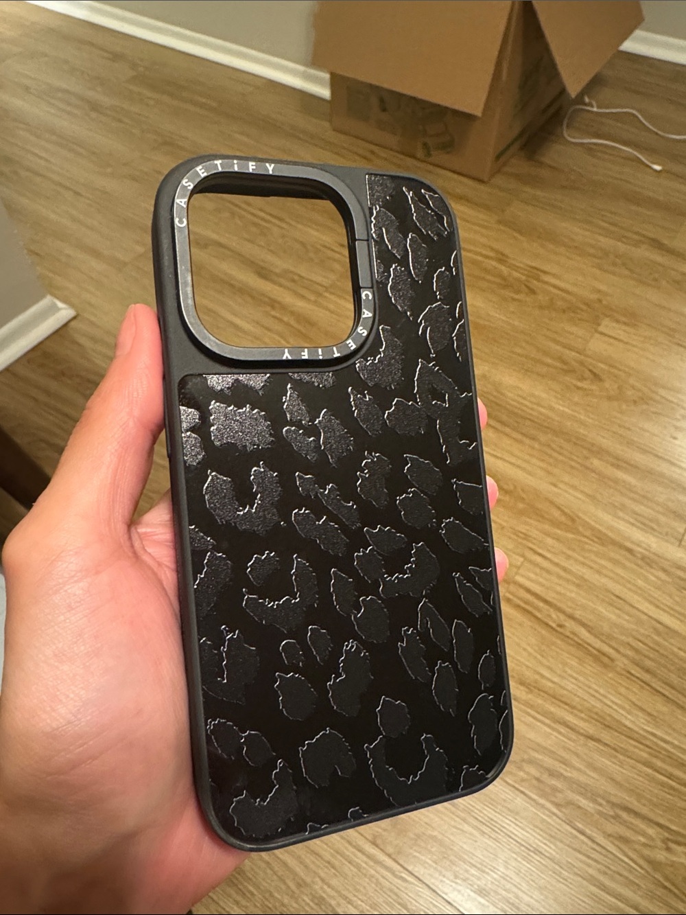 Casetify Black Textured Mirror Leopard-Print Phone Case- MagSafe with Kickstand